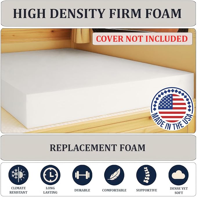 Foamma 3" x 28" x 72", Firm (No Cover), Mattress Topper for RV Bunk, Camper, Truck & Travel Trailer, Back Support, CertiPUR-US Certified, Made in USA, Cover Not Included.