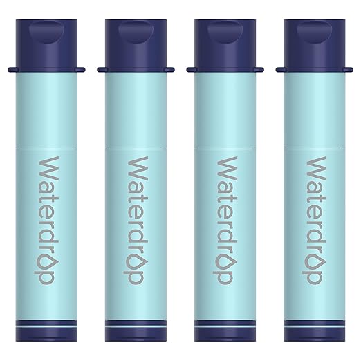 Waterdrop Water Filter Straw, Water Purifier Survival for Camping, Travel, Backpacking and Emergency Preparedness, Water Filtration System Survival, 4 Pack, Light Blue