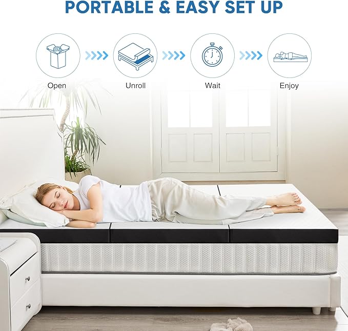 OLIXIS Tri-fold Memory Foam Mattress - 3 Inch Full Size Portable Floor Bed, Foldable Mat for Adults, Collapsible and Washable Cover with CertiPUR-US Certified, for Travel & Camping & Yoga