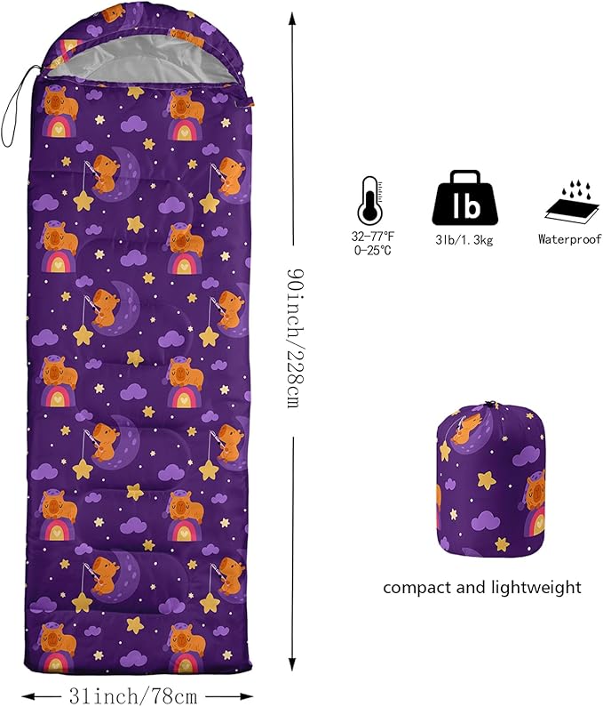 AILONEN Girls Pink Camping Sleeping Bags,Lightweight & Waterproof,3 Season Warm & Cool Weather,Cute Bow Duck Print Sleeping Bags for Kids,Girls,Adults Travelling,Outdoors