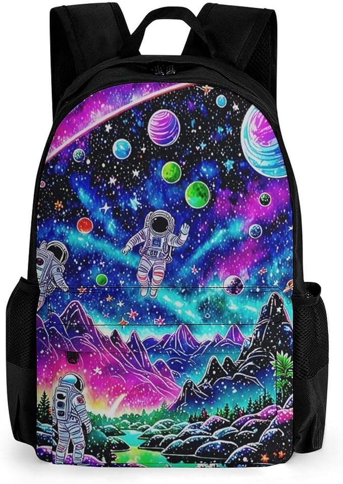 Supdreamc Polyester Daypack Backpack for Sports Travel Running, Big Capacity Anti-Theft Multipurpose Carry On Bag, Space Astronaut Galaxy Art Laptop Book Bag Rucksack