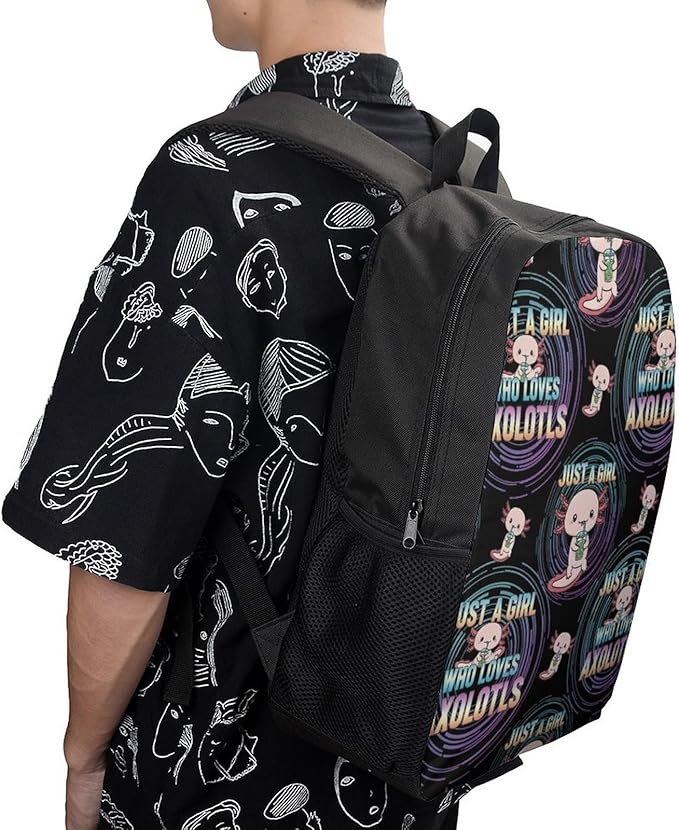 Multipurpose Business Travel Rucksack Cute Animals Pink Axolotls Prints Funny Black College Bookbag with Large Capacity Backpack for College Men Women