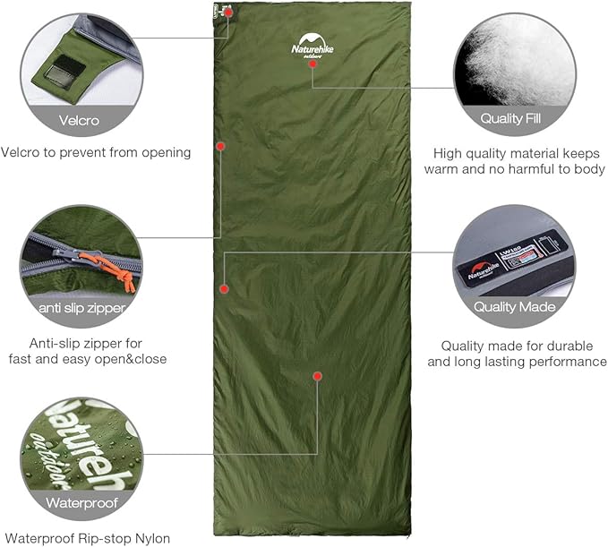 Naturehike Lightweight Compact Sleeping Bag, 59℉/32℉ Envelope Ultralight Backpacking Sleeping Bag Portable, Waterproof with Compression Sack for Cold&Warm, Camping, Traveling, Hiking