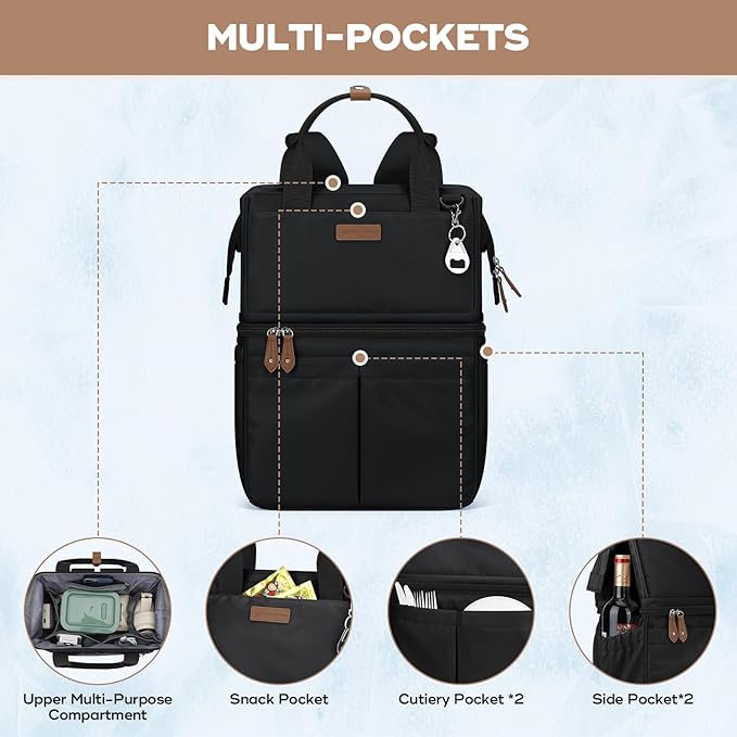 Maelstrom Cooler Backpack, 36 Cans Insulated Backpack Cooler, Soft Leakproof Double Deck Cooler Bag, Lightweight Lunch Backpack for Men & Women,Perfect for Beach Travel, Camping & Work