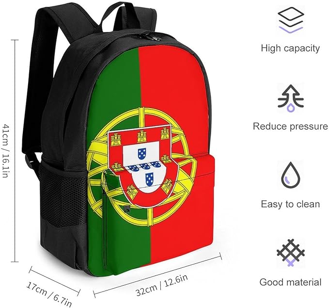 Daypack Backpack Multipurpose Anti-Theft Large Capacity Bookbag, Portugal Flag Travel Hiking Camping Rucksack With Adjustable Shoulder Straps