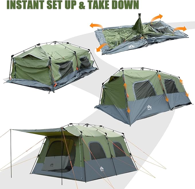 Night Cat 8-Persons Camping Tent: Large Waterproof Instant Cabin Hot Tent with Canopy and Stove Jack for Family Glamping