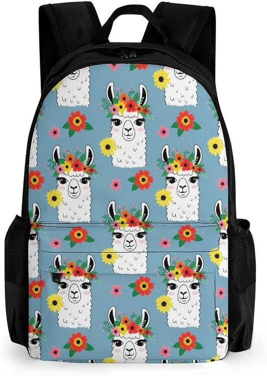 Rucksack Polyester Anti-Theft Multipurpose Alpaca Llama Flower Carry On Bag Large Capacity Travel and Sport Backpack Rucksack With Smooth Zippers