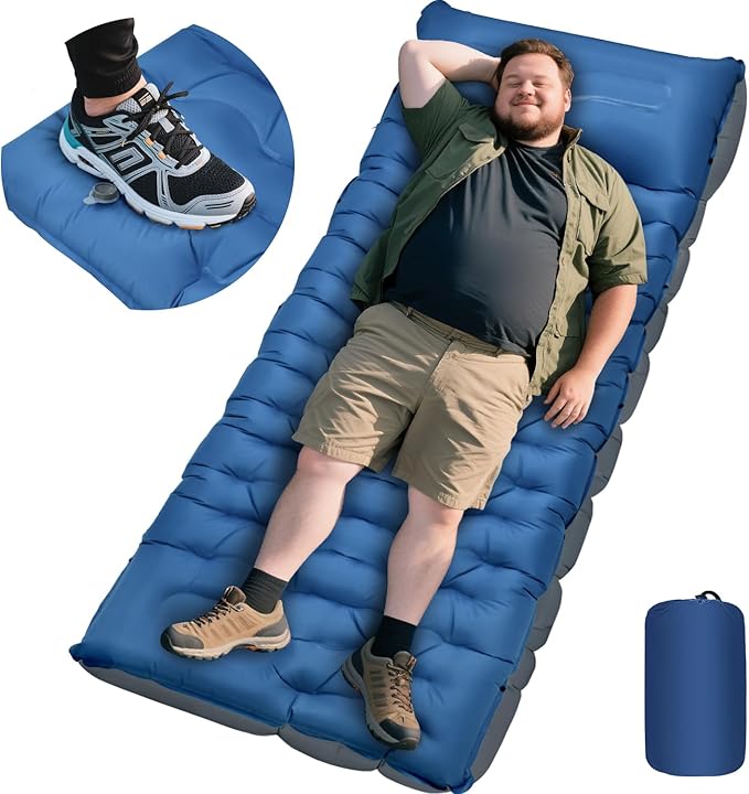Camping Sleeping Pad, Extra Thick 6 Inch Camping Mat with Pillow Built-in Foot Pump Ultralight Inflatable Sleeping Pads Compact for Hiking Backpacking Camping Traveling Tent, Portable Sleeping Mat