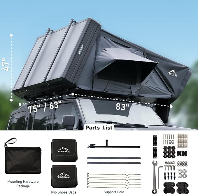 Pop Up Rooftop Tents Aluminum Hard Shell for Camping Waterproof SUV Car Jeep Overland Tent Campers Easy Setup in 30 Seconds-Topoak Vision