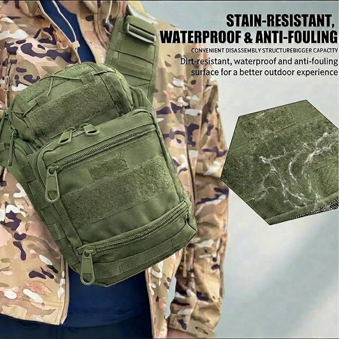 Tactical Backpack for Men，Military Sport Bag Pack Sling Shoulder Backpack Tactical Crossbody Bag EDC Molle Assault Range Bag Chest Pack for Hiking Camping Outdoor - Green