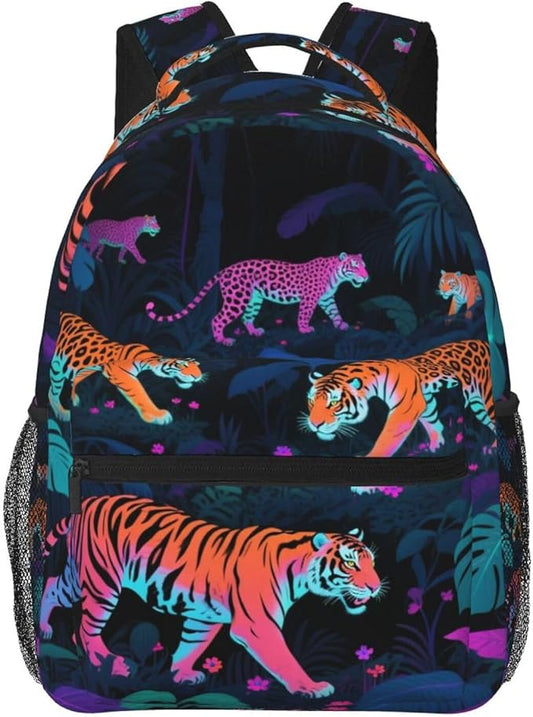 Polyester Daypack Bookbag for Gym Business Bicycle, Large Capacity Multipurpose Anti-Theft Carry On Bag, Tige Rainforest Art Travel Hiking Daypack