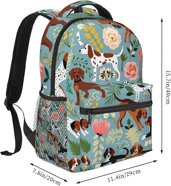 Shoulder Book Bags Polyester Multipurpose Anti-Theft Sweet Basset Hound Dog And Vintage Florals Carry On Bag Large Capacity Travel Hiking Camping Rucksack