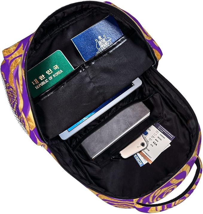Casual Daypack Multipurpose Anti-Theft Large Capacity Carry On Bag, Purple Gold Rose Art Casual Daypack Climbing Shoulder Bag With Padded Straps