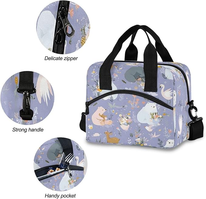 ALAZA White Bear Pattern Lunch Box for Men Women Adults Insulated Lunch Bag Cooler Bag with Adjustable Shoulder Strap for Work Picnic Travel