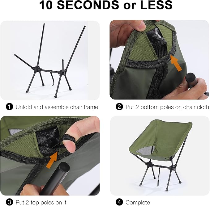 Folding Portable Camping Chair, Lightweight Foldable Outdoor Chair for Sports, Backpacking Beach Chair for Adults, Green
