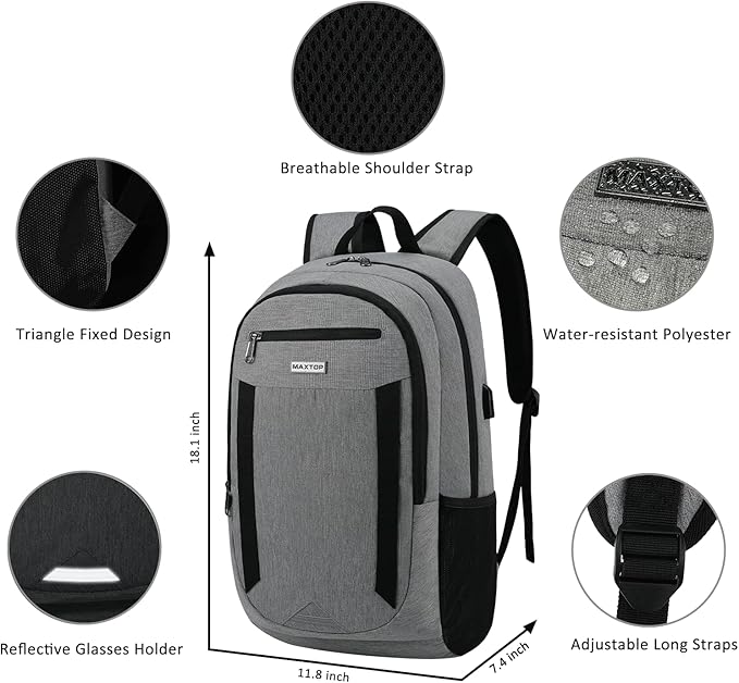 MAXTOP Travel Laptop Backpack Business Backpacks with USB Charging Port Water Resistant School College Bookbag