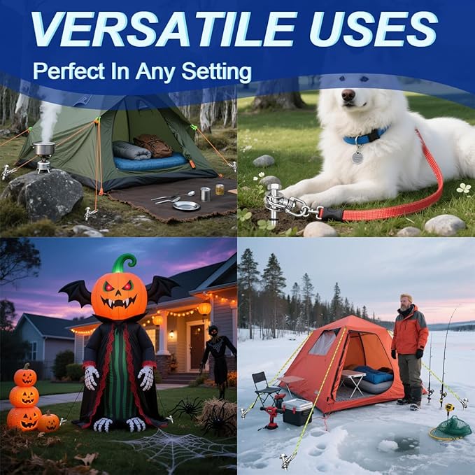 12 Inch Steel Screw in Tent Stakes,8 Pack Tent Stakes Heavy Duty,Ground Anchors Screw in,Trampoline Anchor Kit,Swing Set Anchors,Metal Threaded Camping Stakes with Hex Head Driver&Storage Bag