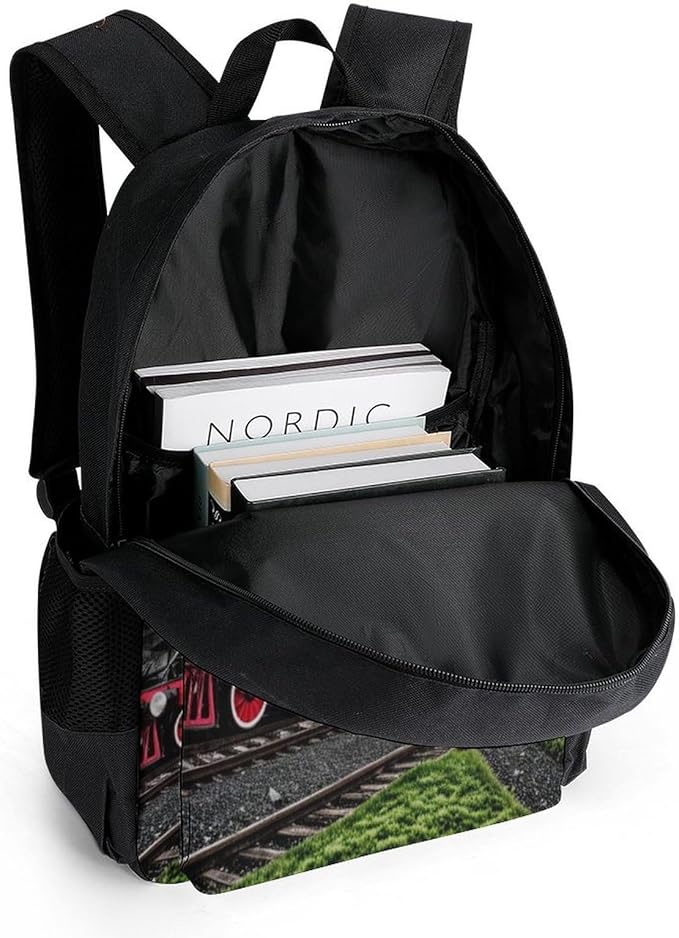 Daypack Anti-Theft Multipurpose Large Capacity Shoulder Bag, Old Train Dark Sky Travel Hiking Camping Rucksack With Smooth Zippers