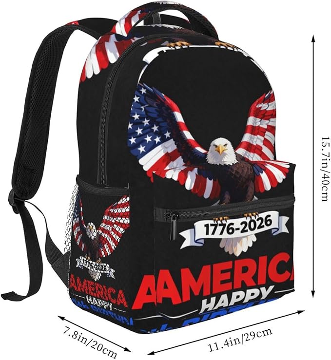 Polyester Daypack for Camping Travel Walking Cycling, Big Capacity Anti-Theft Multipurpose Bookbag, 250 Years 1776-2026 250th Birthday Eagle Liberty Art Camping Outdoor Backpack
