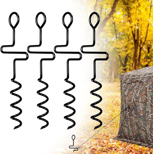 4 Pack Hunting Blind Stakes, 13 Inch Metal Spiral Tent Tacks, Heavy Duty Camping Tent Auger Stakes for Hunting Blinds and Tarps, Screw in Stake Ground Anchors for High Winds, Black