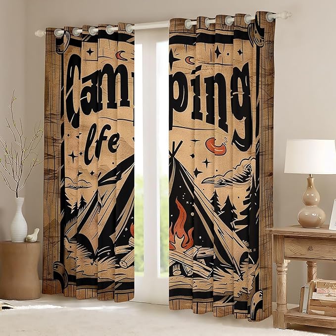 Feelyou Summer Camp Camper Curtains for Bedroom Living Room Camping Adventure Blackout Shades Vintage Room Darkening Curtain Window Treatments, 2 Panels 42 x 84 Inch Decor