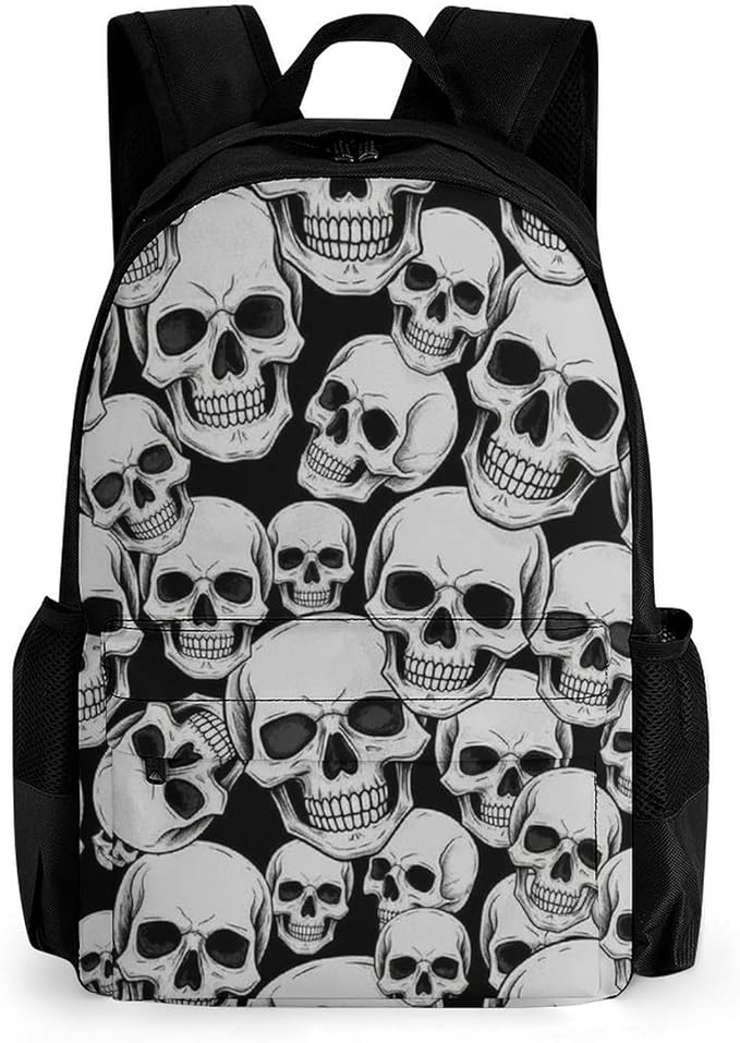 Lightweight Daypack Backpack for Trekking Work Running, Big Capacity Multipurpose Anti-Theft Bookbag, Grey And Black Skulls Head Business Computer Bag