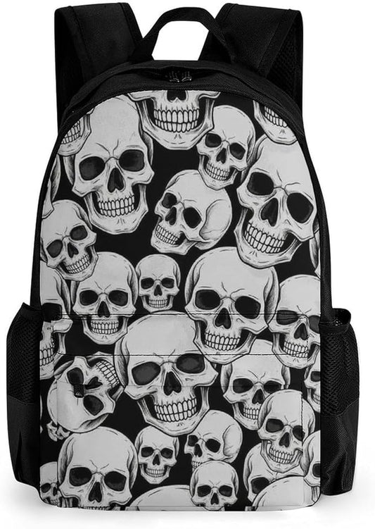 Lightweight Daypack Backpack for Trekking Work Running, Big Capacity Multipurpose Anti-Theft Bookbag, Grey And Black Skulls Head Business Computer Bag
