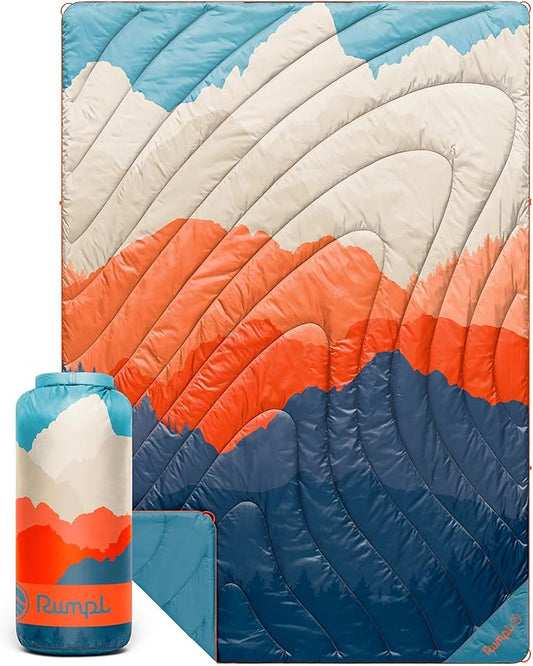 Rumpl Original Puffy Blanket - Warm, Water-Resistant Camping Blanket with 100% Recycled Synthetic Insulation, 52"x75", Original Puffy V2, Teton Glow