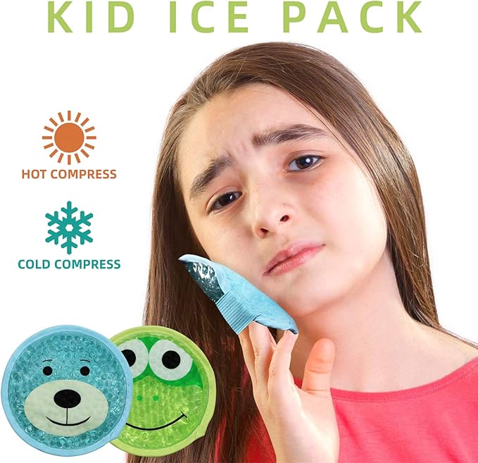 Large Kids Boo Boo Ice Pack,2 Packs Cute Heat Cold Gel Beads Packs for Kid's Fever,Pain Relief,Wisdom Teeth,First Aid and Neck, Head, Arms, Legs Injuries.