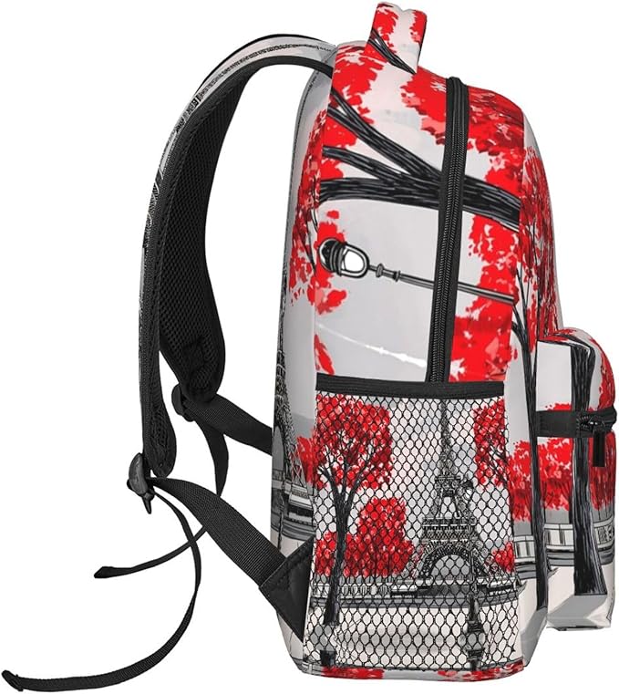 Rucksack Multipurpose Anti-Theft Big Capacity Shoulder Bag, Paris European City Landscape France Eiffel Tower Oil Art Travel Hiking Camping Rucksack With Side Pockets