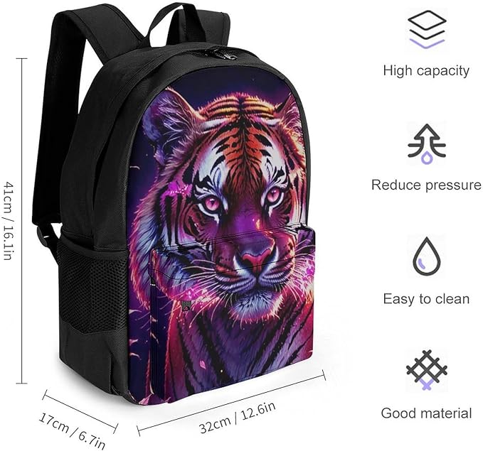 Adults Lightweight Beautiful Flower Wild Animal Tiger Abstract Art Rucksacks Large Capacity Bookbag With Adjustable Shoulder Straps for Trekking Outdoors Bicycle