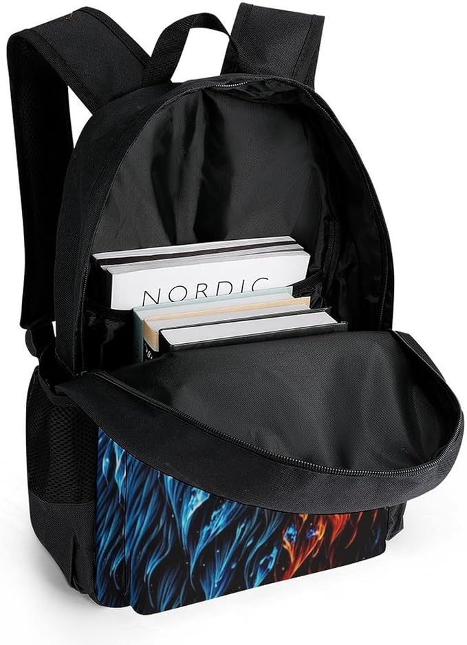 Daypack Backpack Anti-Theft Multipurpose Large Capacity Carry On Bag, Cool Lion Fire Surreal Style Art Traveling Camping Backpack With Side Pockets