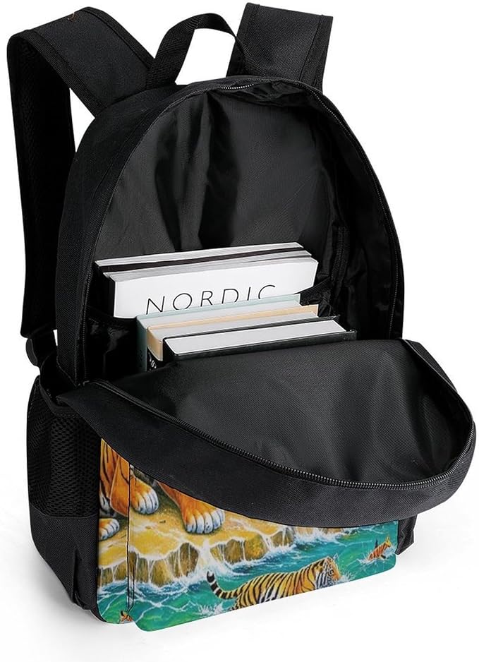 Rucksack Polyester Anti-Theft Multipurpose King Of The Tiger Tropical Rainforest Landscape Jungle Parrot Birds Carry On Bag Large Capacity Travel and Sport Backpack Rucksack With Smooth Zippers