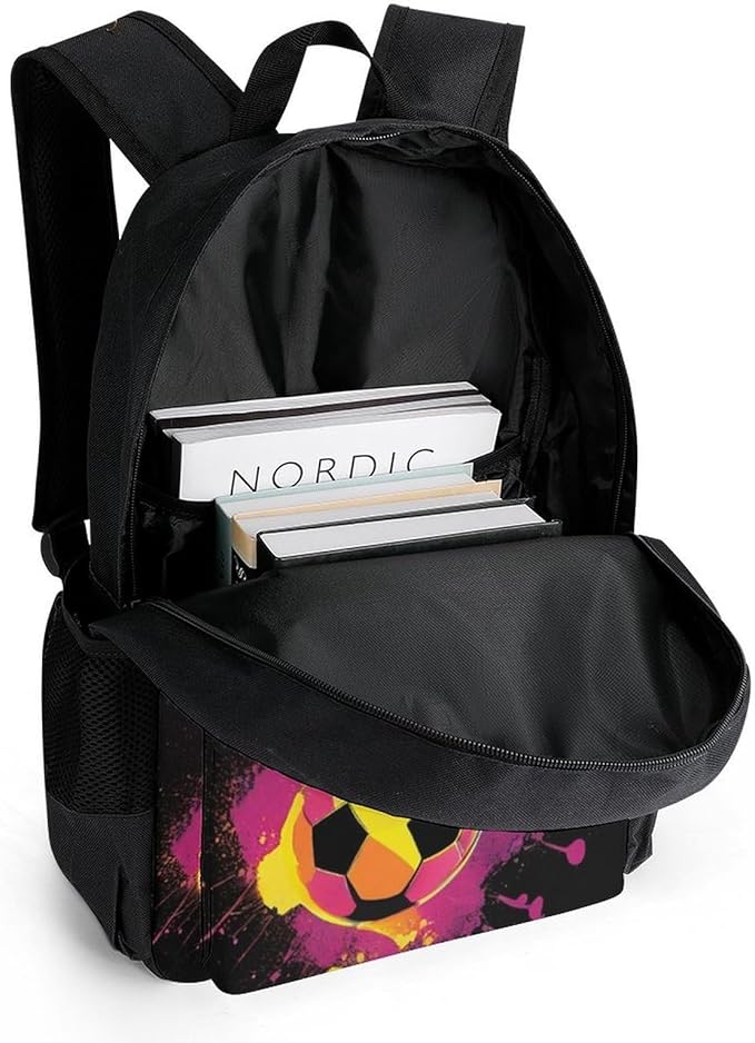 Supdreamc Men Women Polyester Colorful Paint Splash Ink Soccer Ball Football Black Daypack Big Capacity Shoulder Bag With Smooth Zippers for Hiking Work Walking Cycling