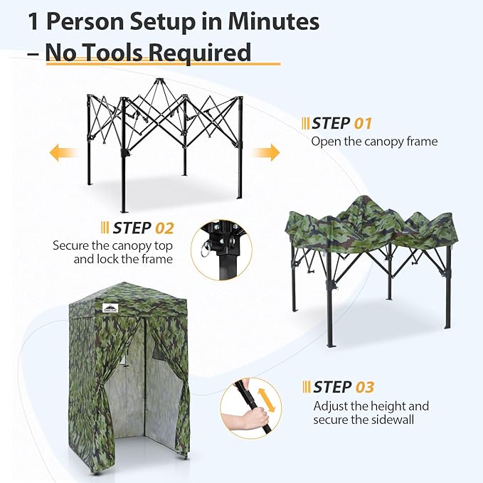 EAGLE PEAK Flex Ultra Compact 4x4 Pop-up Canopy, Sun Shelter, Changing Room, Portable Privacy Canopy Cabana for Pool, Fashion Photoshoots, or Camping, Camo