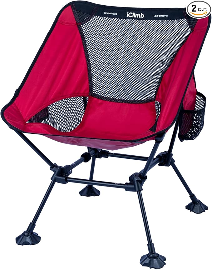 iClimb Ultralight Compact Camping Folding Beach Chair with Anti-Sinking Large Feet