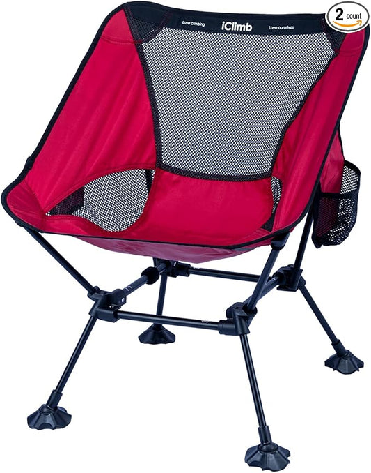 iClimb Ultralight Compact Camping Folding Beach Chair with Anti-Sinking Large Feet