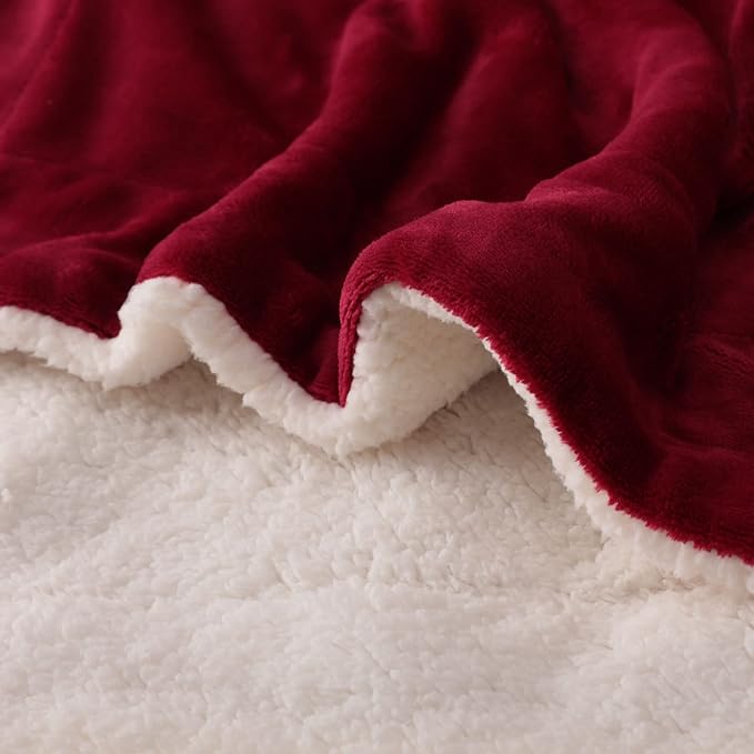 NANPIPER King Size Sherpa Blanket, Soft Fleece Throw for Bed, Reversible Thick Fuzzy Blanket for Winter (Wine Red, 90x108 inches)