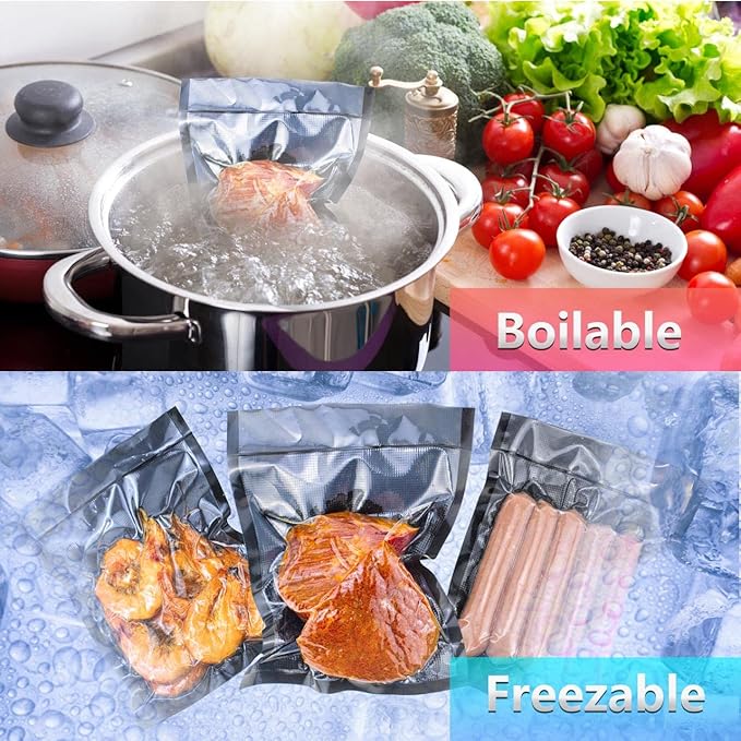 CANLENPK Vacuum Sealer Bags, Food Storage Bag, Seal Meal Snack Fruit Nut, Boil Steam Heat Freeze Sous Vide Food Sealable Bags (Black Back, 20x30cm,50Bag)