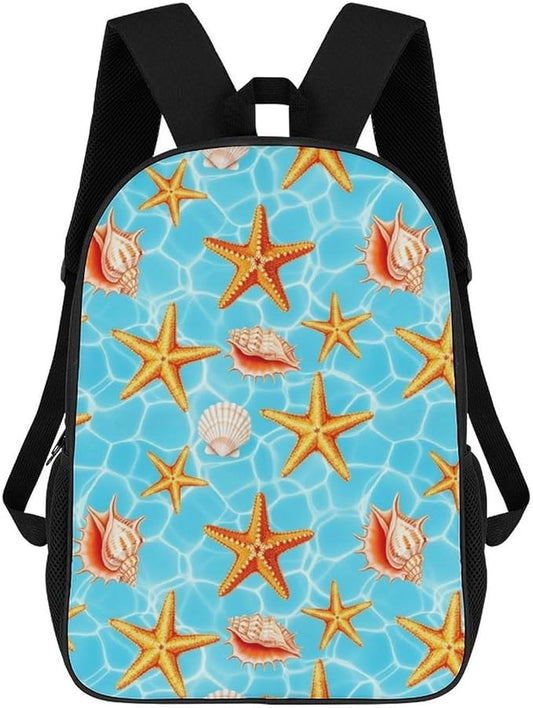 Large Rucksack for Outdoor Hiking and Camping with Daypack Design, Summer Beach Starfish Seashell Daypack Backpack Men Women