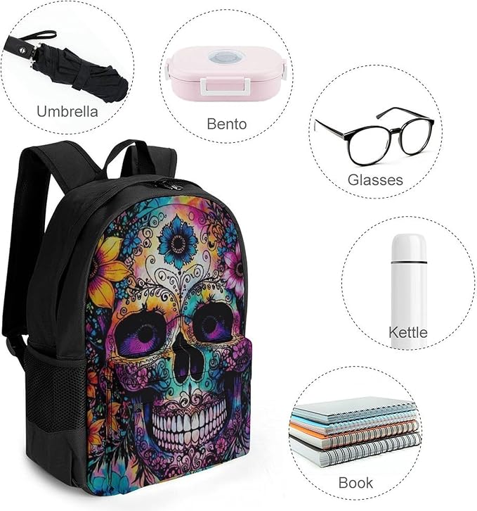 Supdreamc Adults Lightweight Indain Mandala Sugar Skull Shoulder Book Bags Big Capacity Shoulder Bag With Adjustable Shoulder Straps for Trekking Work Walking Cycling