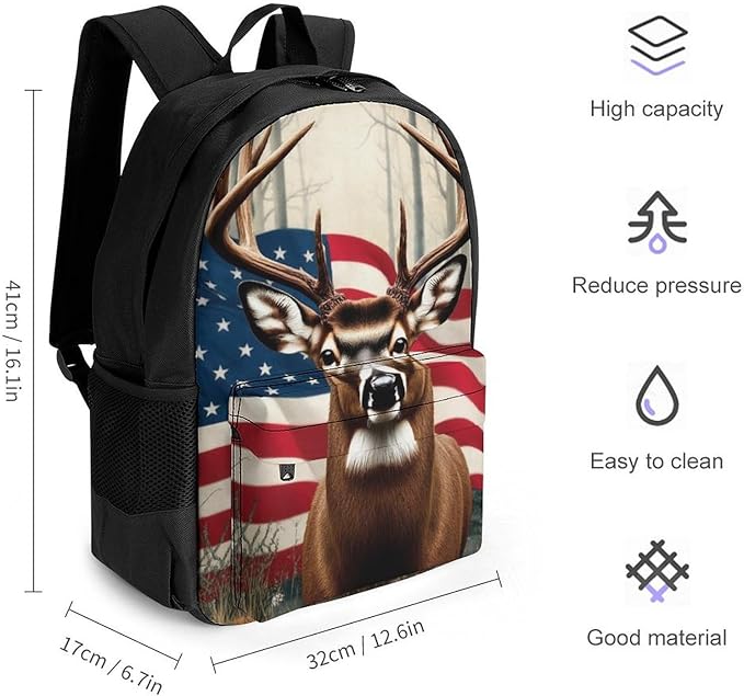 Supdreamc Lightweight Daypack for Camping Business Walking Cycling, Large Capacity Anti-Theft Multipurpose Bookbag, American Flag Hunting Camo Tree Deer Gym Outdoor Hiking Backpack