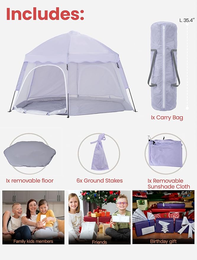 Porayhut Large Pop Up Play Tent for Kids, 78" Instant Toddler Playhouse with Removable Floor & UV50+ Sun Shade, 360° Mesh Mosquito-Free Tent for Indoor Outdoor Beach Backyard, Fits 4 Kids