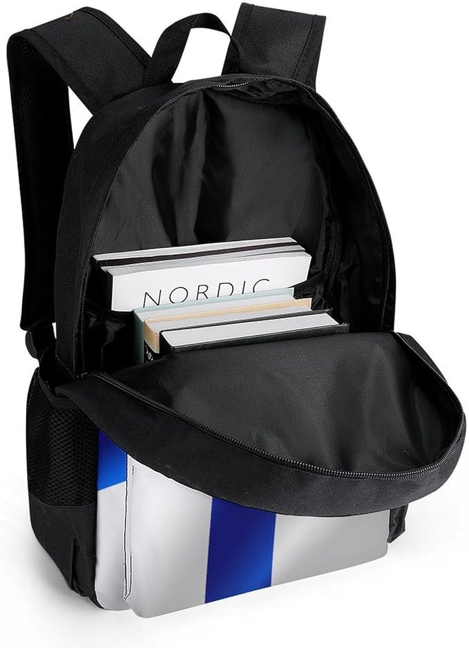 Rucksack Anti-Theft Multipurpose Big Capacity Carry On Bag, Flag Of Finland Traveling Camping Backpack With Side Pockets