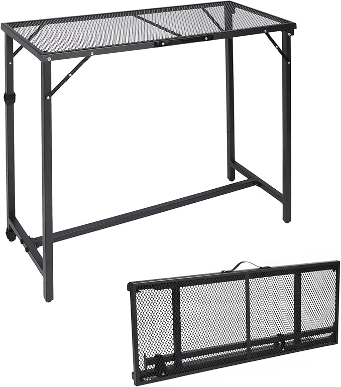 REDCAMP 39 Inch Outdoor Bar Table, Folding Paito Bar Height Table with Waterproof Mesh Top for Balcony, Garden, Hot Tub, Poolside, Indoor, Rectangle Black