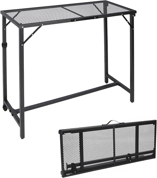 REDCAMP 39 Inch Outdoor Bar Table, Folding Paito Bar Height Table with Waterproof Mesh Top for Balcony, Garden, Hot Tub, Poolside, Indoor, Rectangle Black