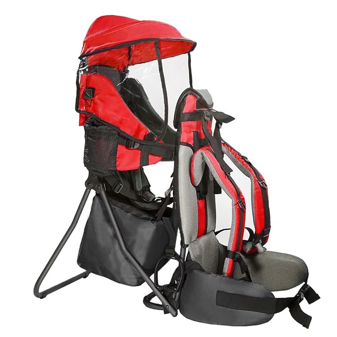 ClevrPlus Cross Country Baby Backpack Carrier, Red, Toddler Hiking Backpack with Comfortable Seat, Adjustable Straps & Belt, Foldable Frame Lightweight Large Capacity Child Carrier for Outdoor