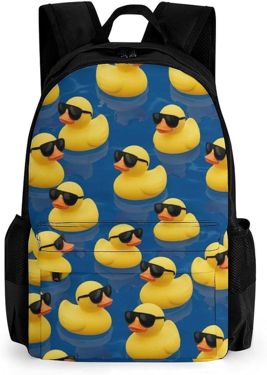 Men Women Polyester Funny Sunglasses Rubber Duck Painting Daypack Bookbag Big Capacity Shoulder Bag With Padded Straps for Climbing Travel Walking Cycling