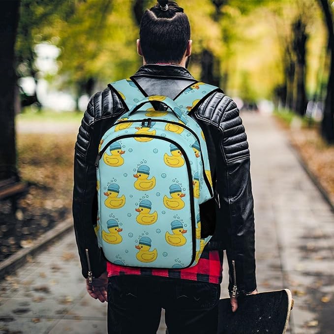 Business Anti Theft Laptop Backpack Funny Blue Bubbles Yellow Rubber Ducks, Waterproof Travel Computer Bag with Laptop Compartment Gifts for Men Women