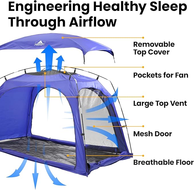 Twin Bed Tent for Boys Healthier Sleep & Privacy with Built-in Fan Pocket for Improved Airflow, CPC Certified Light Blocking Sensory Bed Tent for Boys' Sleep Independence, Sleepover(Blue)